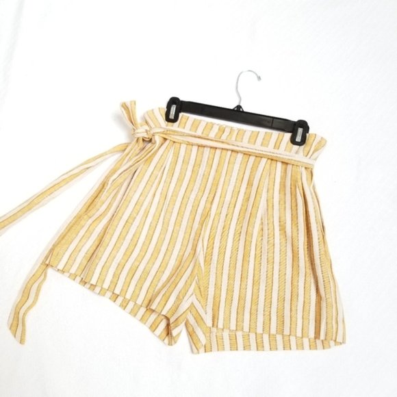 DREW Pants - DREW paper bag striped linen blend shorts MED NWT